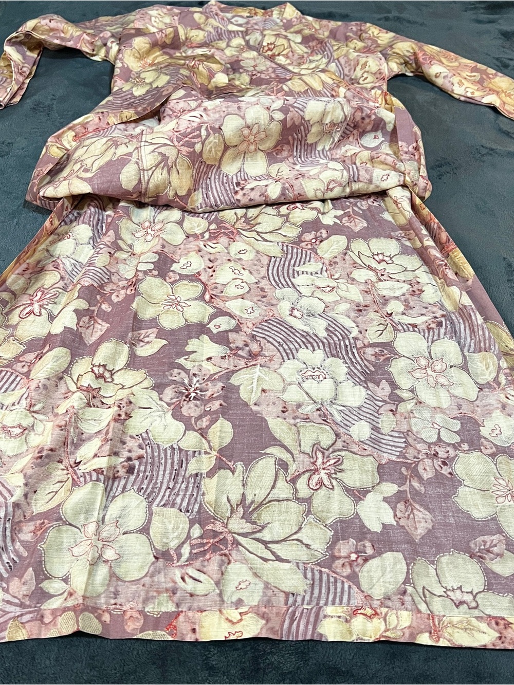 Ethnic Wms Cotton Muslin Floral Lilac Boho Sequin Wrap Side‎ Slits Midi Kaftan L - Picture 14 of 14